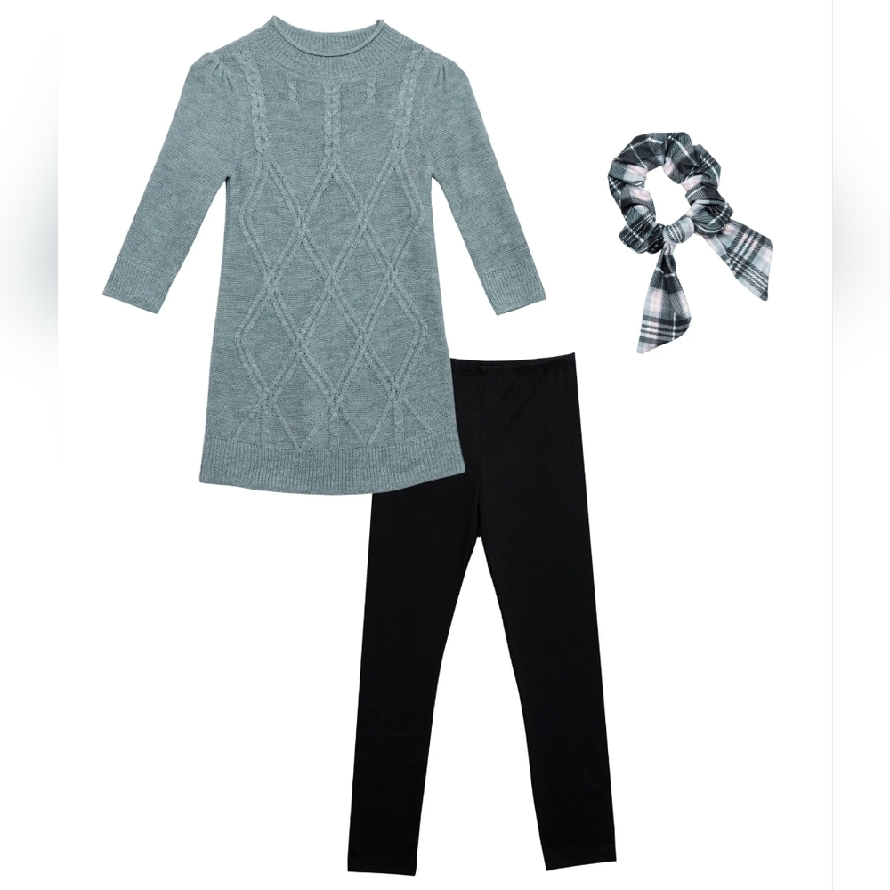 Girls Cable Knit Sweater & Legging With Scrunchie